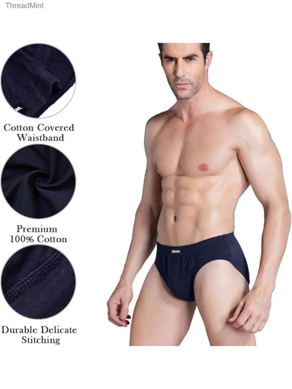 Men's 100% Cotton Underwear Briefs No Fly Covered Waistband Low Rise